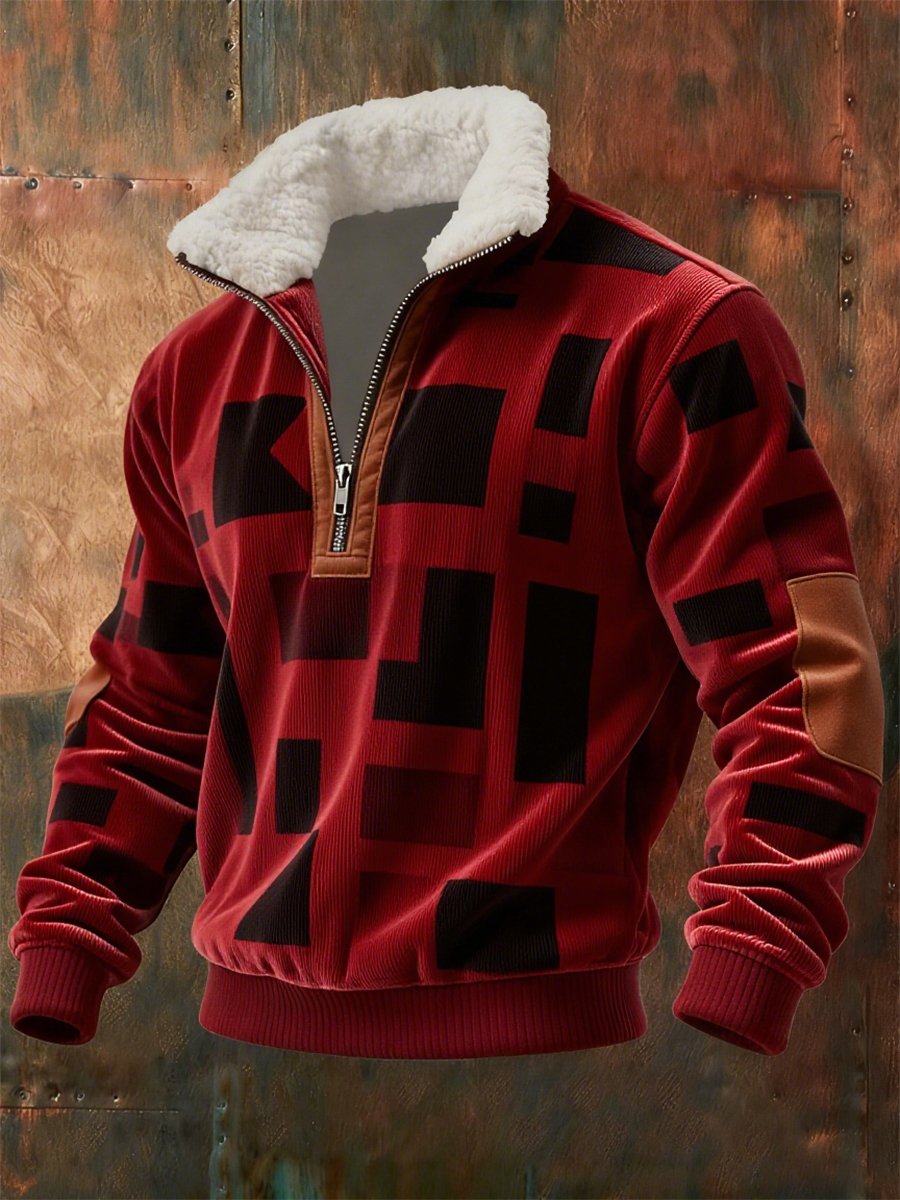 Sudadera retro geométrico Quarter Zip polar Neck para hombre