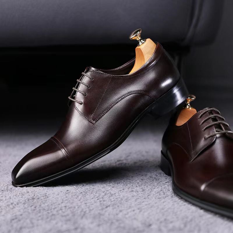 Zapatos elegantee Stereoscopic Square Toe Patchpara trabajo Lace-up Oxford cuero para hombre