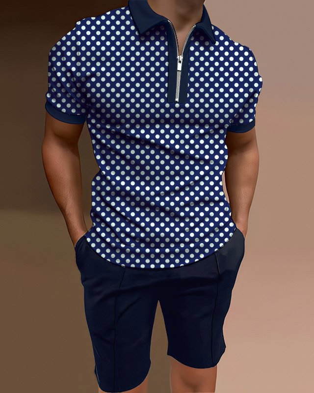 Conjunto de dos piezas camisa polo casual polka dot para hombre
