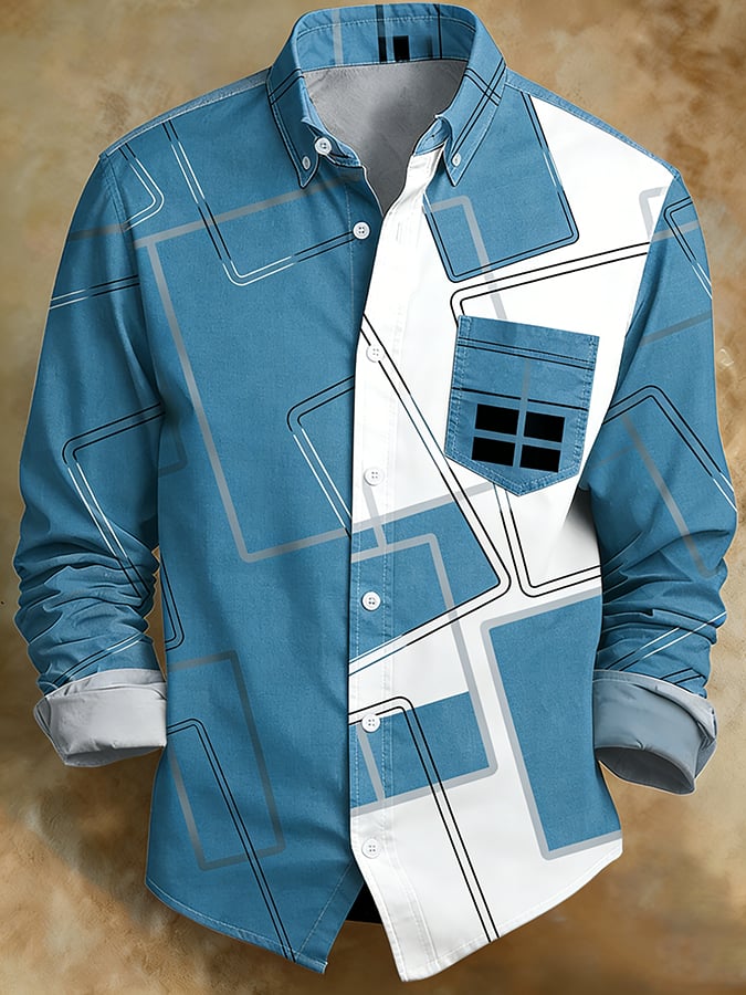 Camisa retro Abstract Art estampado Comfortable ejecutivo Style para hombre