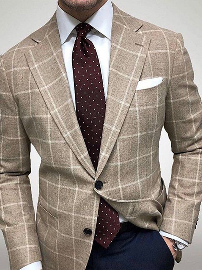 Saco de moda casual Two Button Large bolsillo a cuadros para hombre