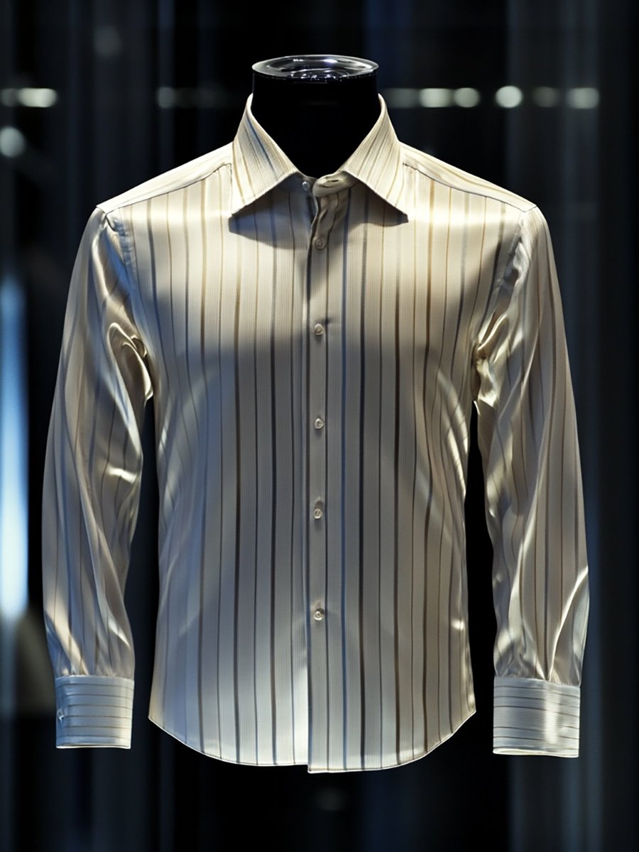 Camisa seda rayas de lujo ejecutivo de manga larga para hombre