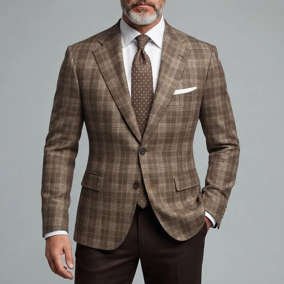 para hombre clásico Formal Plaid Notched Lapel Two Button de manga larga saco