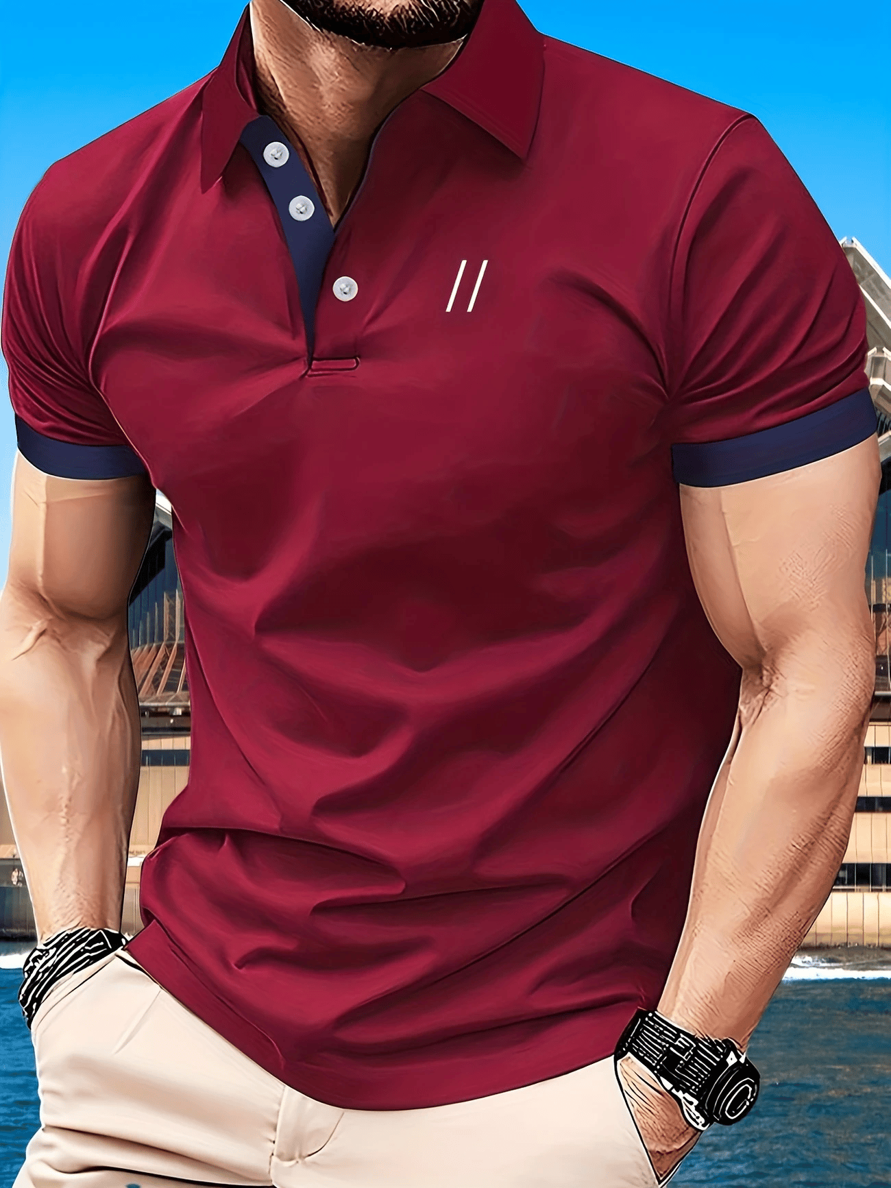 Camisa polo ejecutivo Logo con botones de manga corta para hombre
