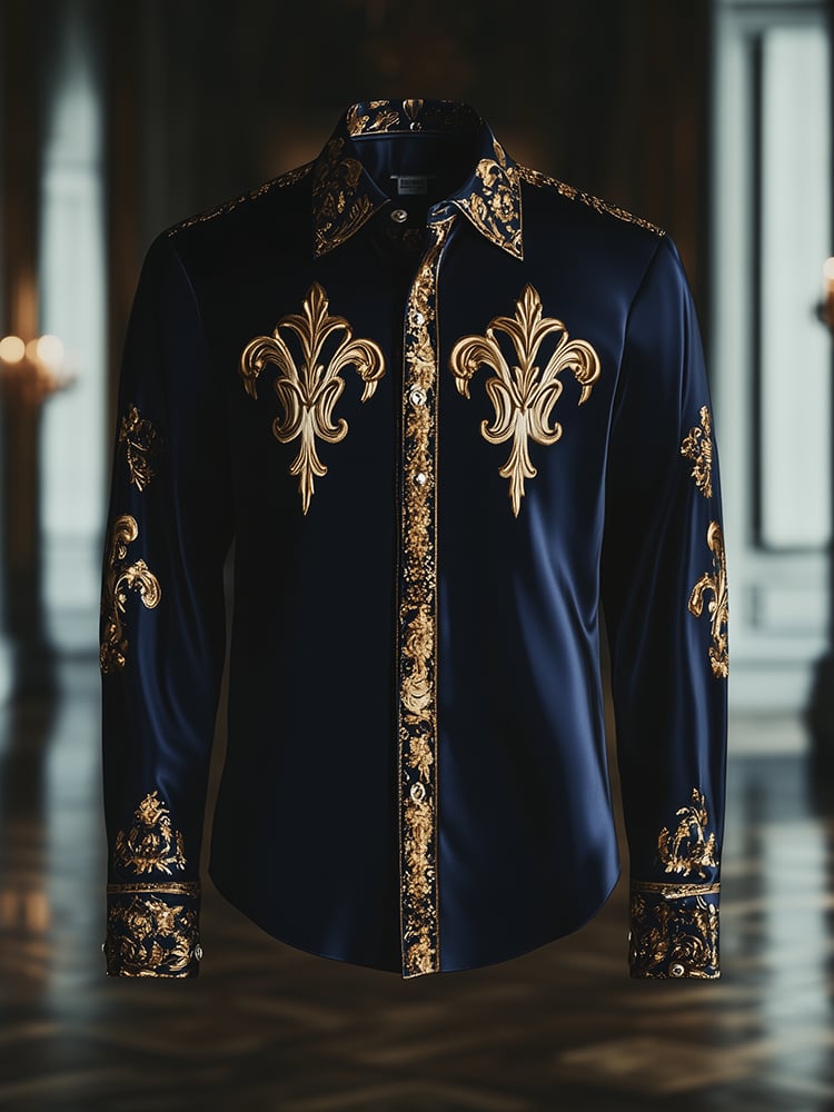 Camisa satén Luxe Iris Baroque de manga larga con botones para hombre