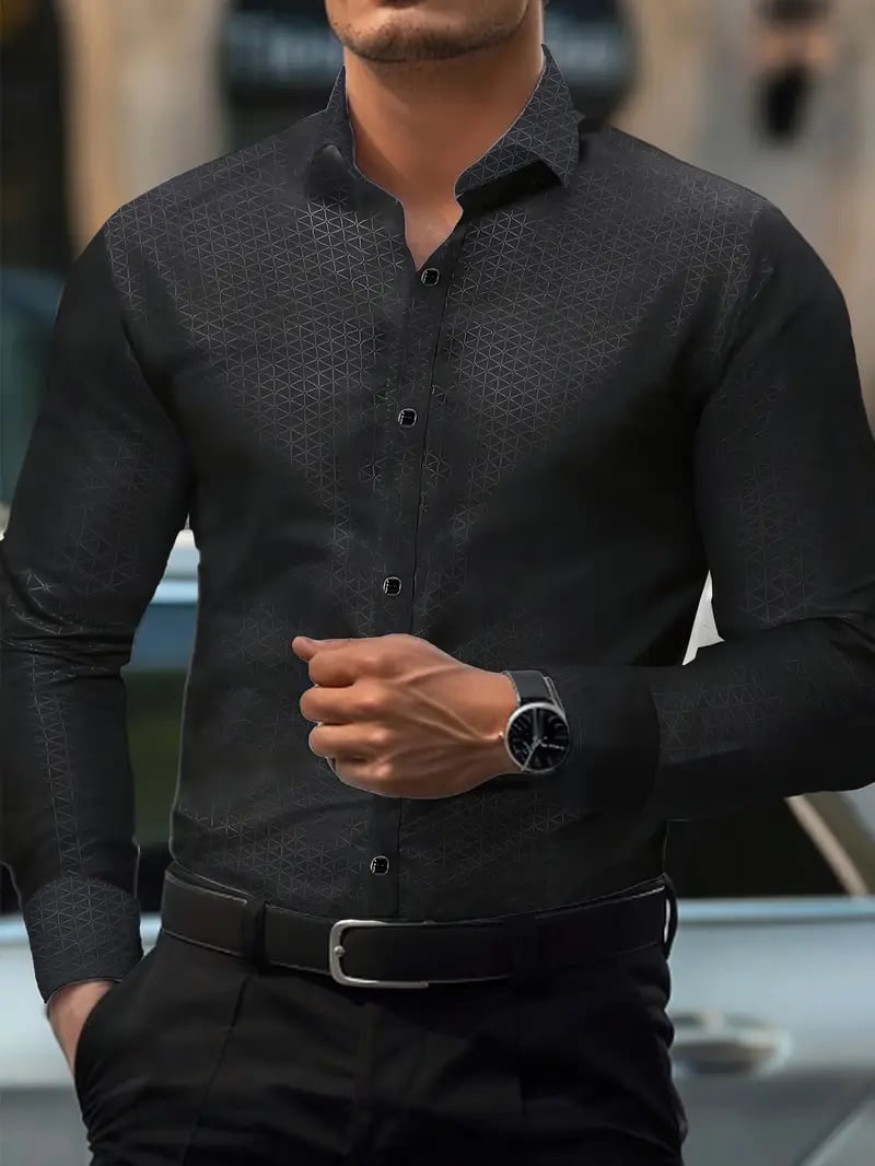 Camisa Street Style ejecutivo casual estampado de manga larga para hombre