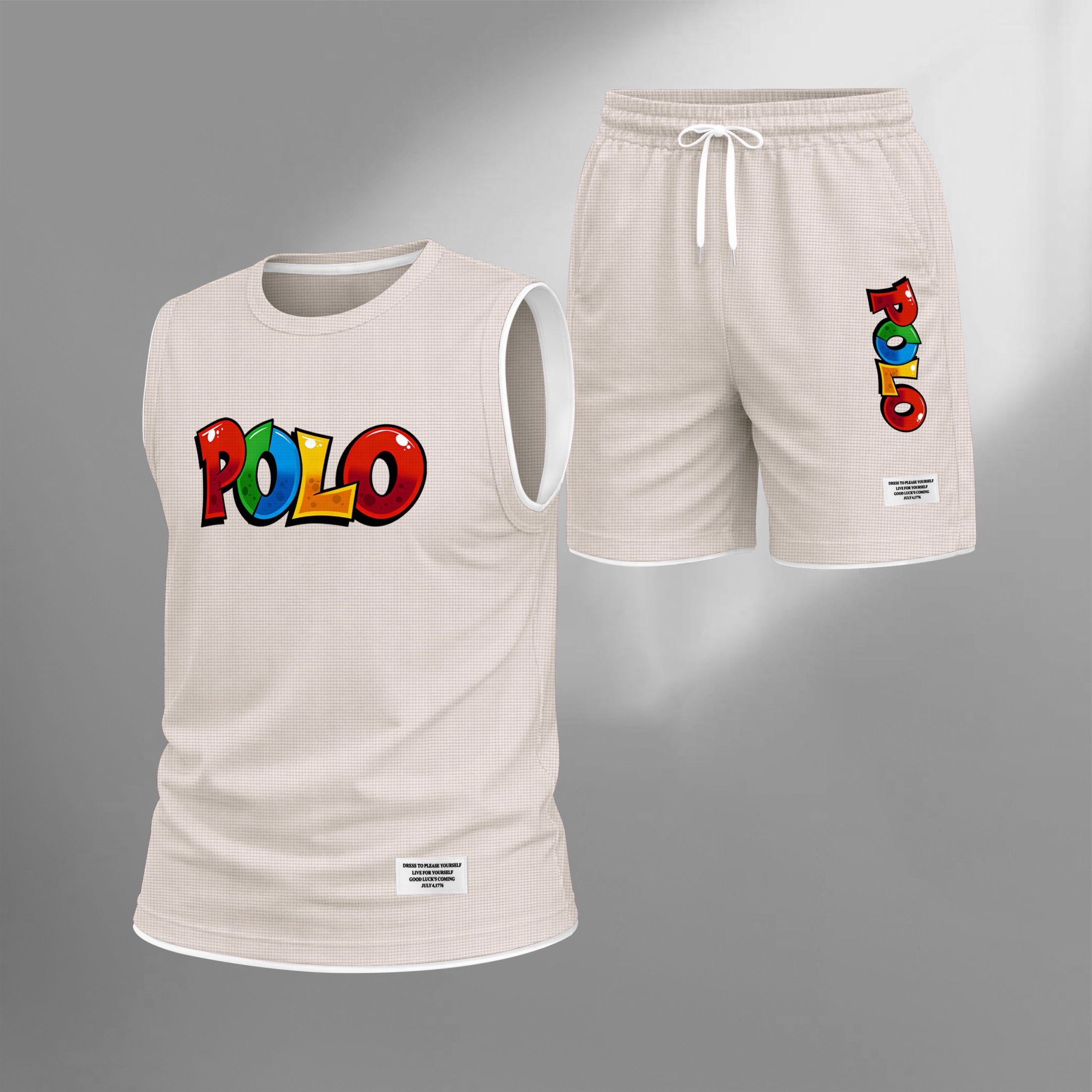 Shorts Graffiti Letter estampado Summer Set Sleeveless Tank Top & Matching Outfit, Lightweight casual Streetwear Athletic Set for Everyday & Holiday para hombre