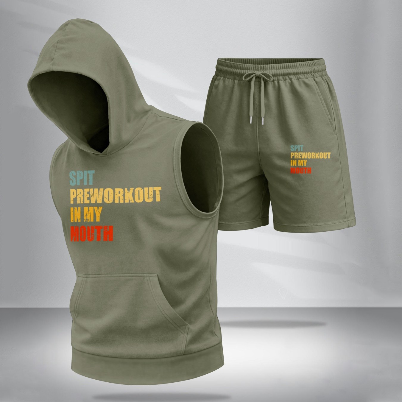Sudadera con capucha Sleeveless & shorts Set – “Spit Prepara trabajoout in My Mouth” Graphic, Summer Two-Piece Activewear, casual Streetwear, Regular Fit Gym & Sport de moda, Lightweight Outfit para hombre