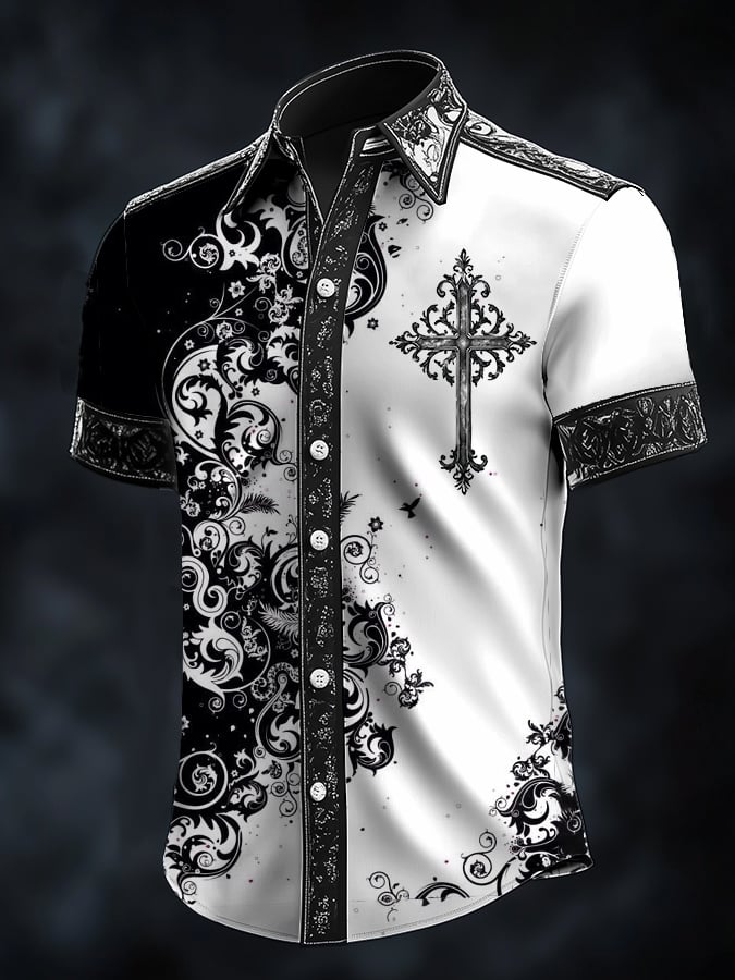 Camisa casual de moda Dark diseño Cross Crow Contrast satén para hombre