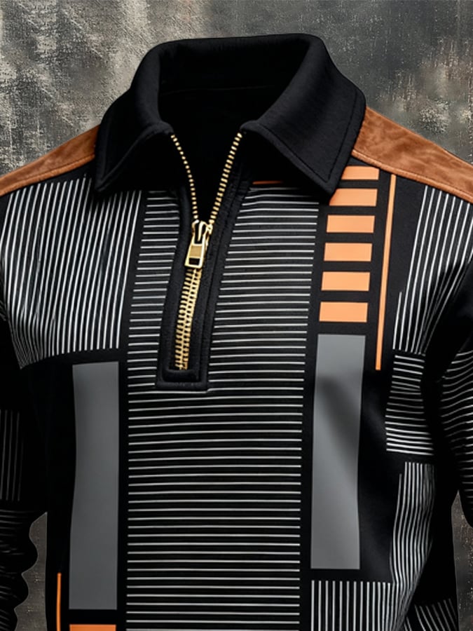 Sudadera retro en bloques de color estampado cierre para hombre