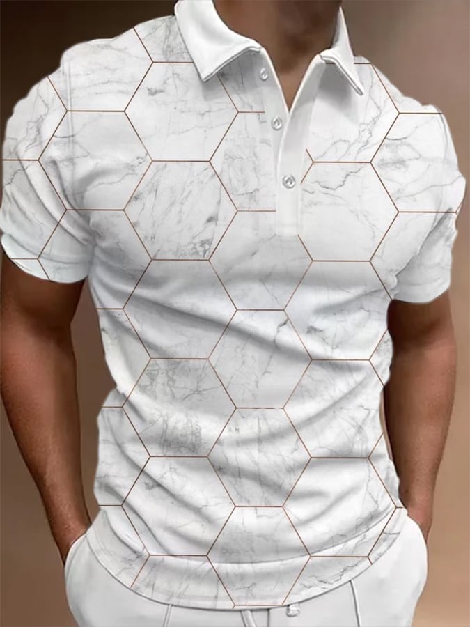 Camisa polo retro degradado Design Button de manga corta casual para hombre