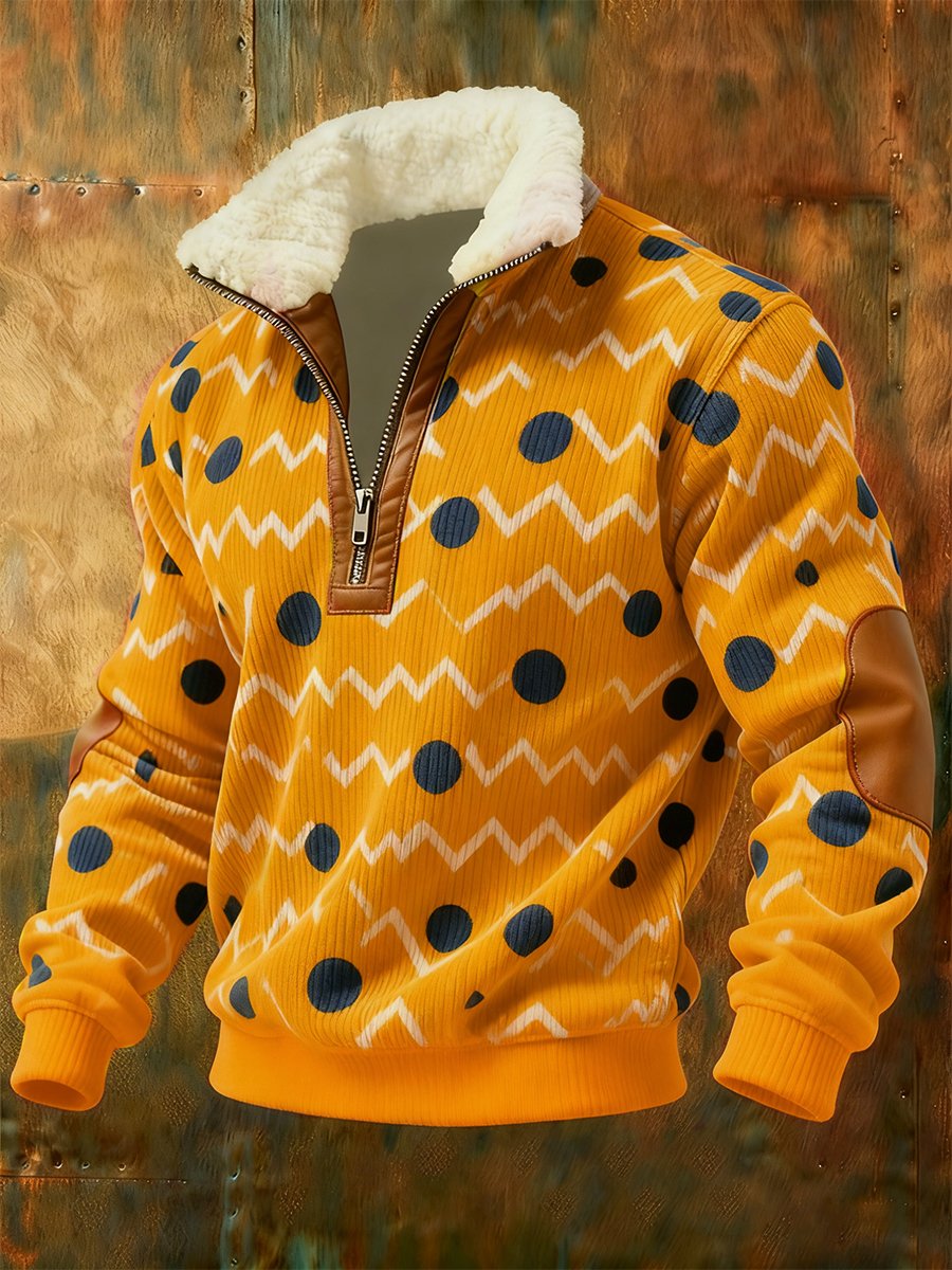 Sudadera retro geométrico Quarter Zip polar Neck para hombre