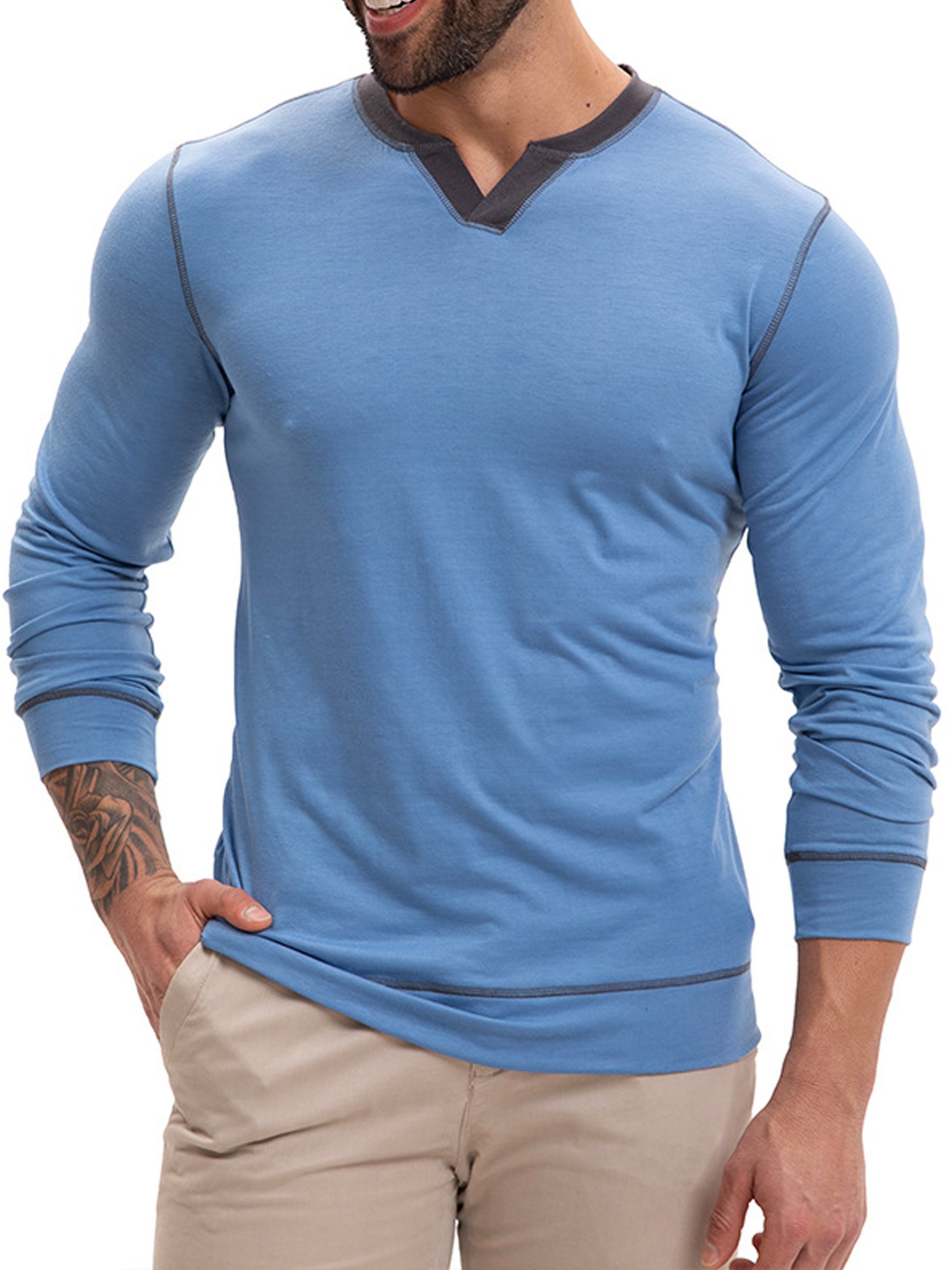 Camiseta vintage Comfortable V-Neck de manga larga para hombre