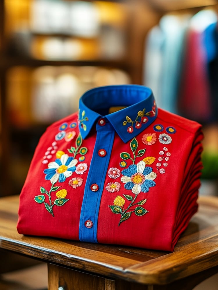 Camisa ejecutivo casual floral solapa de manga corta para hombre