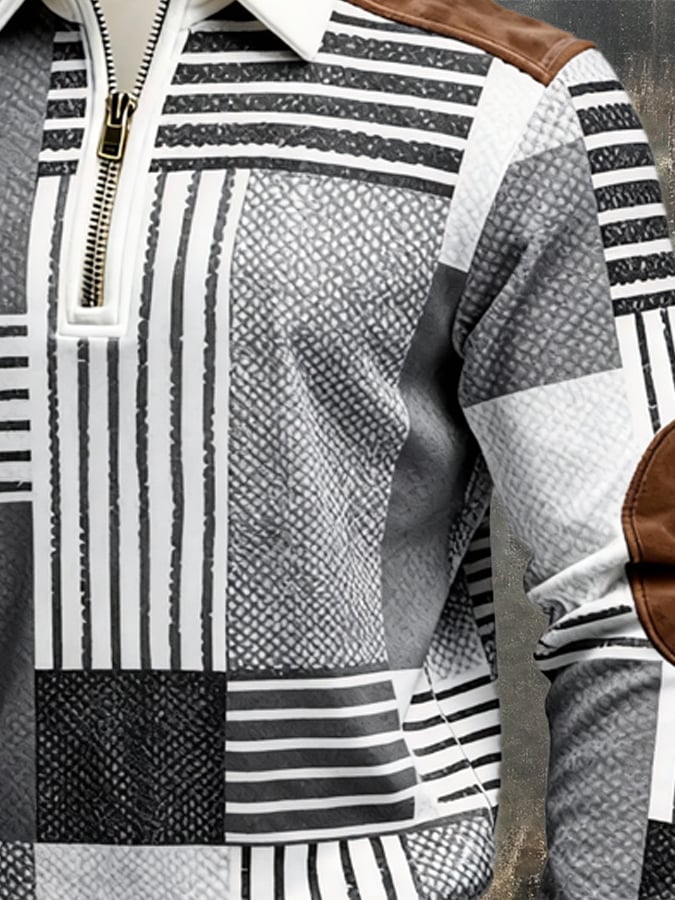 Sudadera retro en bloques de color estampado cierre para hombre