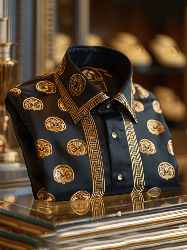 Camisa satén Luxe estampado de manga corta Button para hombre