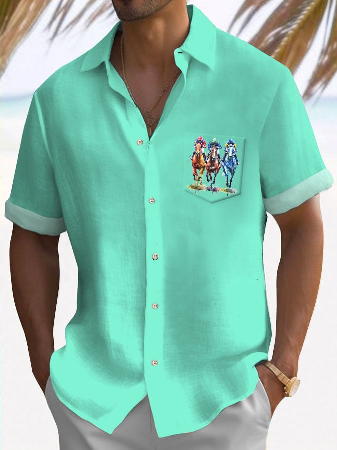 Camisa Horse Racing de manga corta casual para hombre
