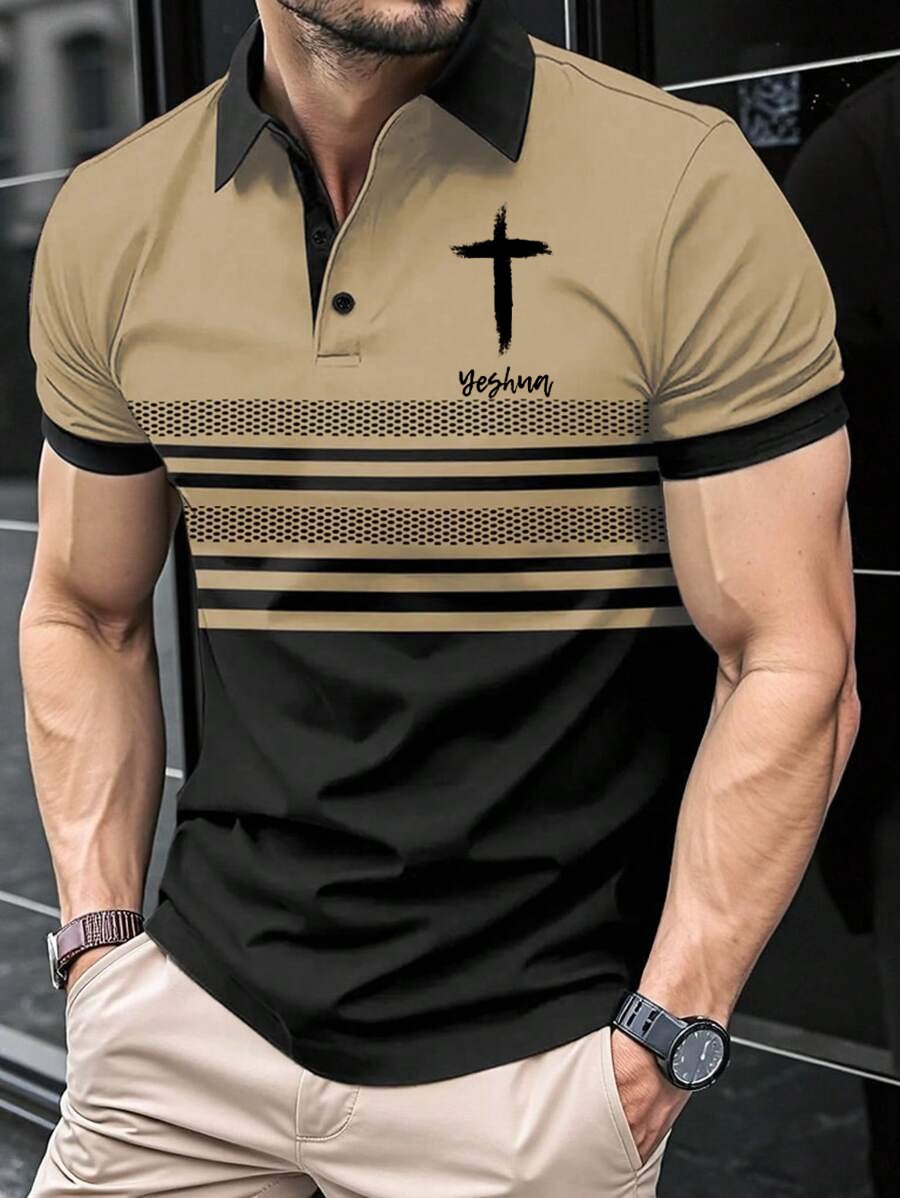 Camisa polo retro Faith casual estampado para hombre
