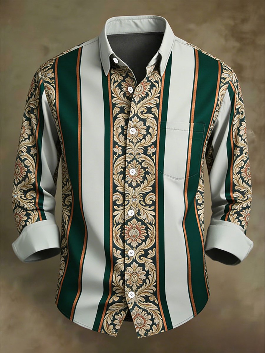 Camisa retro ejecutivo casual Baroque a rayas de manga larga para hombre