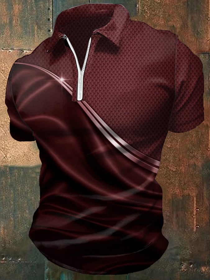 Camisa polo casual degradado gráfico estampado con cierre para hombre