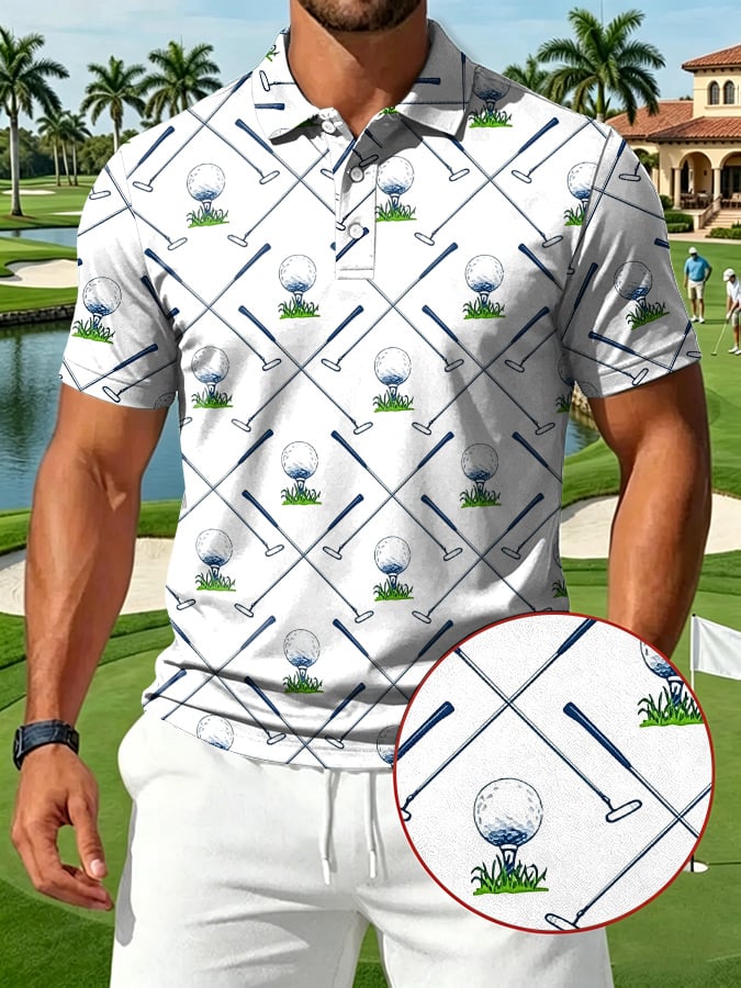 Camisa polo Golf Ball estampado casual para hombre