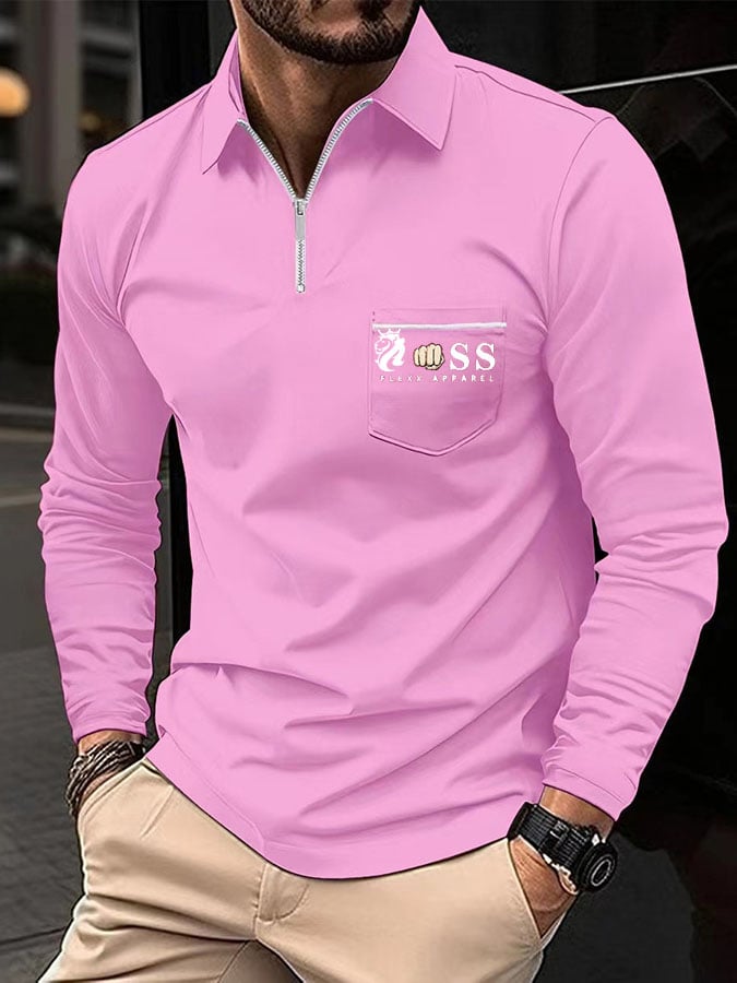 Camisa polo Sports casual de corte entallado de manga larga para hombre