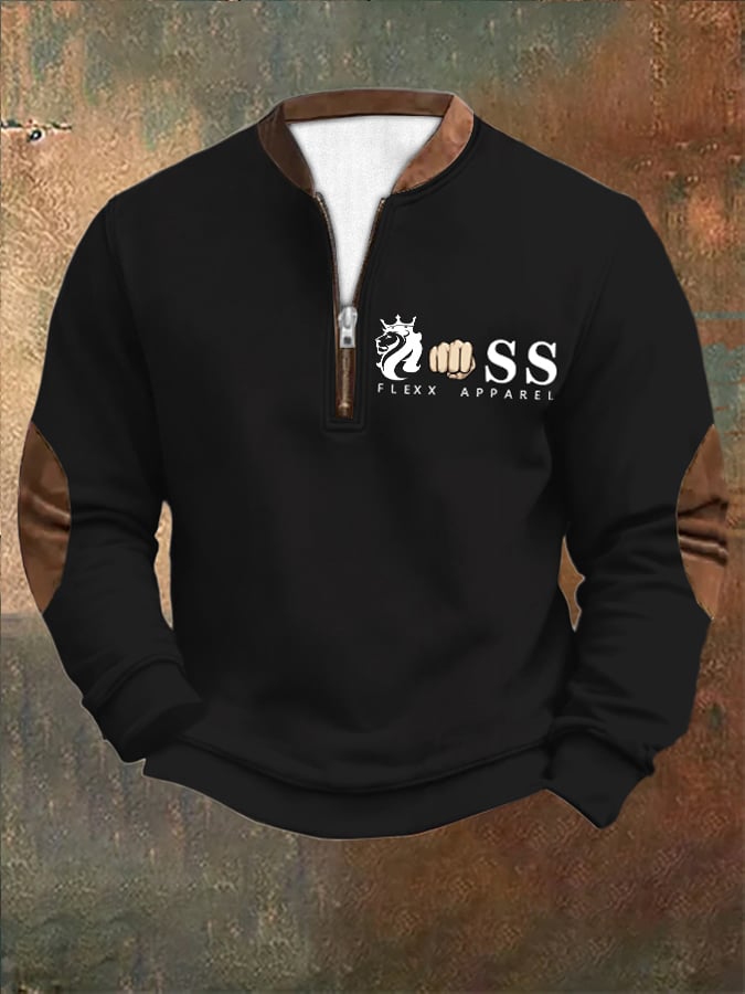 Sudadera retro Letter Design estampado cierre cuello para hombre