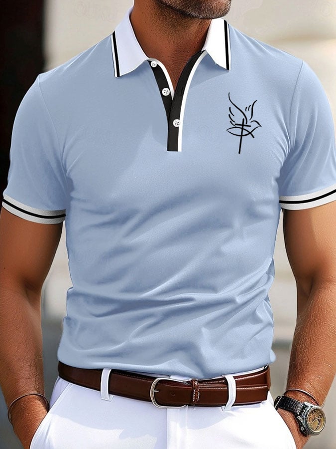 Camisa polo Faith Cross estampado casual Contrast Color Trim para hombre
