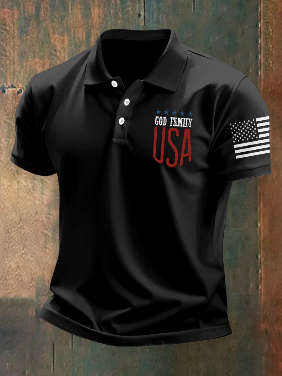 Camisa polo para exterior Independence Day American Flag Button de manga corta para hombre