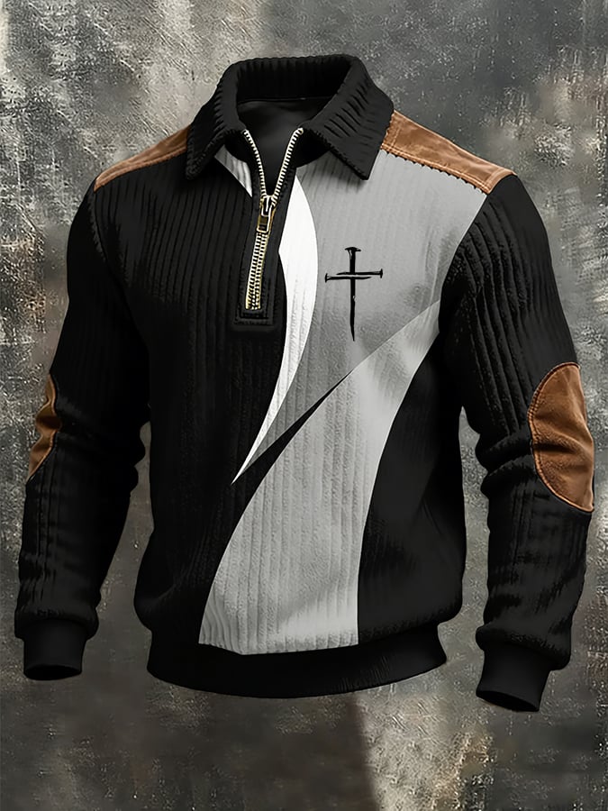 Sudadera vintage Faith Cross Design estampado casual cierre para hombre