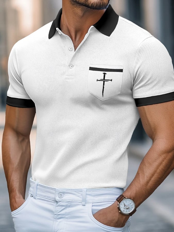 Camisa polo Faith Cross estampado casual (With bolsillos) para hombre