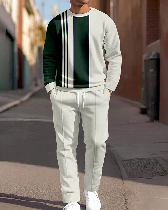 Simple Colorblock Round Neck casual Sports Set 066 para hombre