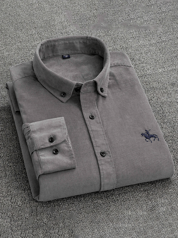 Camisa de algodón pana de manga larga para hombre
