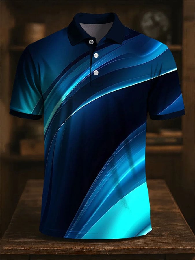 Camisa polo casual en bloques de color estampado de manga corta para hombre
