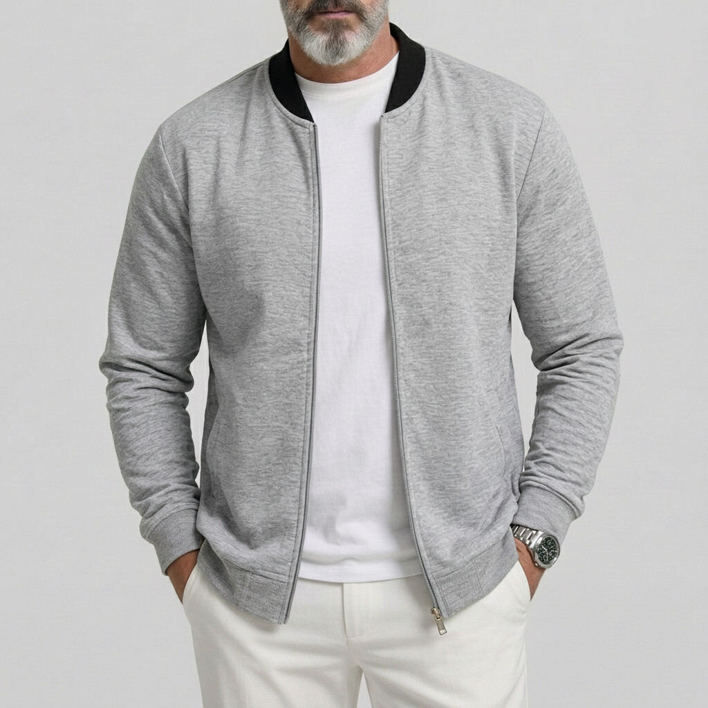 Chaqueta de color sólido Baseball Collar Utility Pocket de corte entallado casual Zipper para hombre
