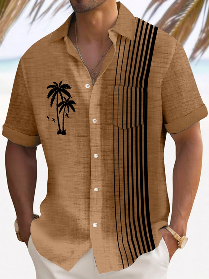 Camisa Art Hawaiian de manga corta Pockets para hombre