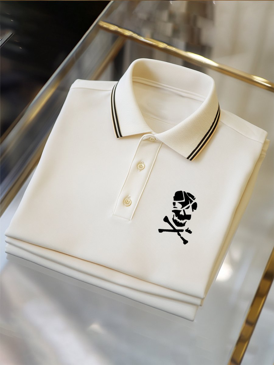 Camisa polo ejecutivo casual Cross Skull Button de manga corta para hombre