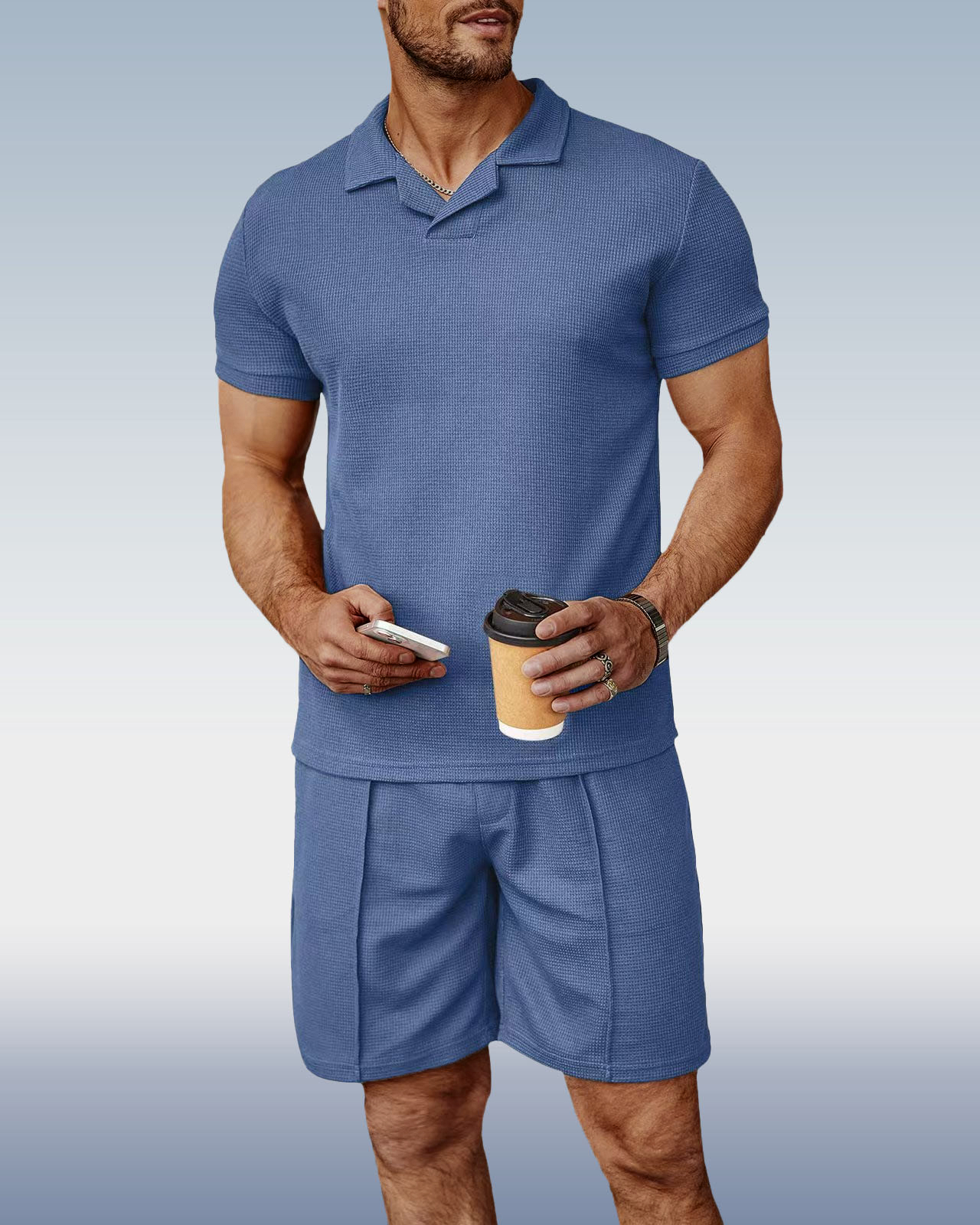 Camisa polo Suitmens Blue tejido V-Neck para hombre