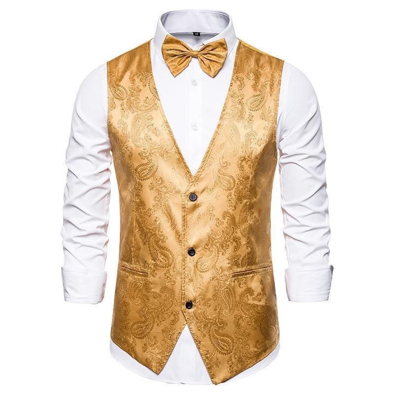 Chaleco Mens Hipster Metallic Paisley estampado Single Breasted V-Neck Suit /Tuxedo Waistabrigo