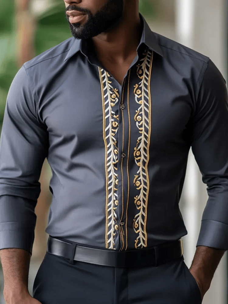 Camisa Purple Mardi Gras Theme de lujo de manga larga para hombre