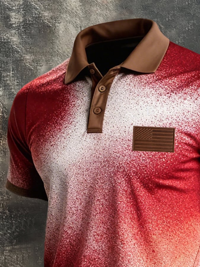 para hombre retro Patriot en bloques de color Polo Collar de manga corta