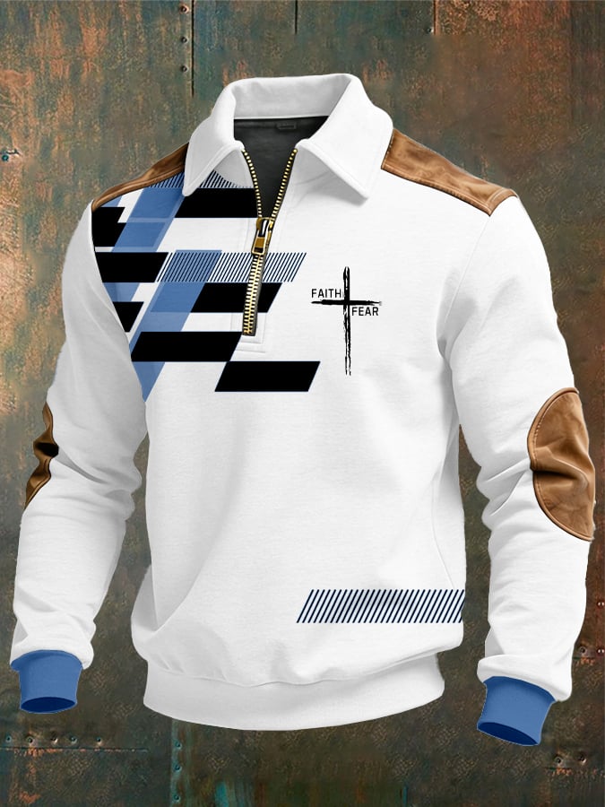 Sudadera vintage Faith Design estampado casual Zipper -Fast Shipping para hombre