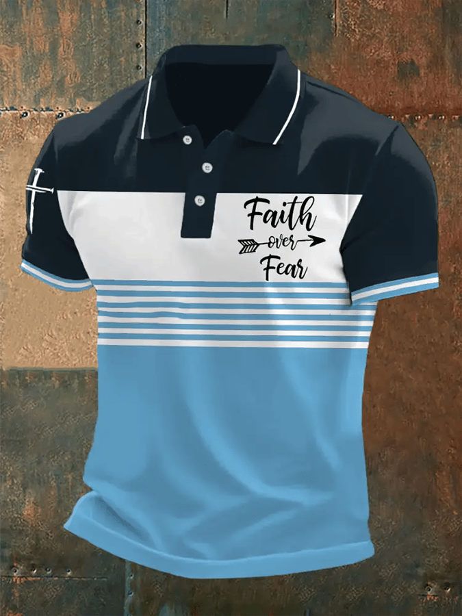 Camisa polo retro Faith “Faith Over Fear�? casual estampado para hombre