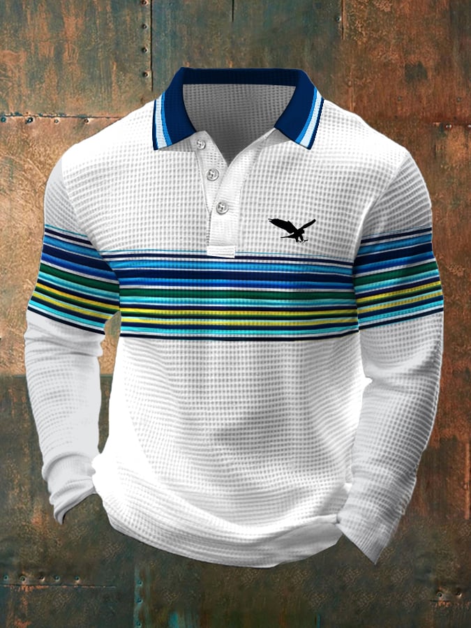 Camiseta retro Waffle Color Stitching solapa para hombre