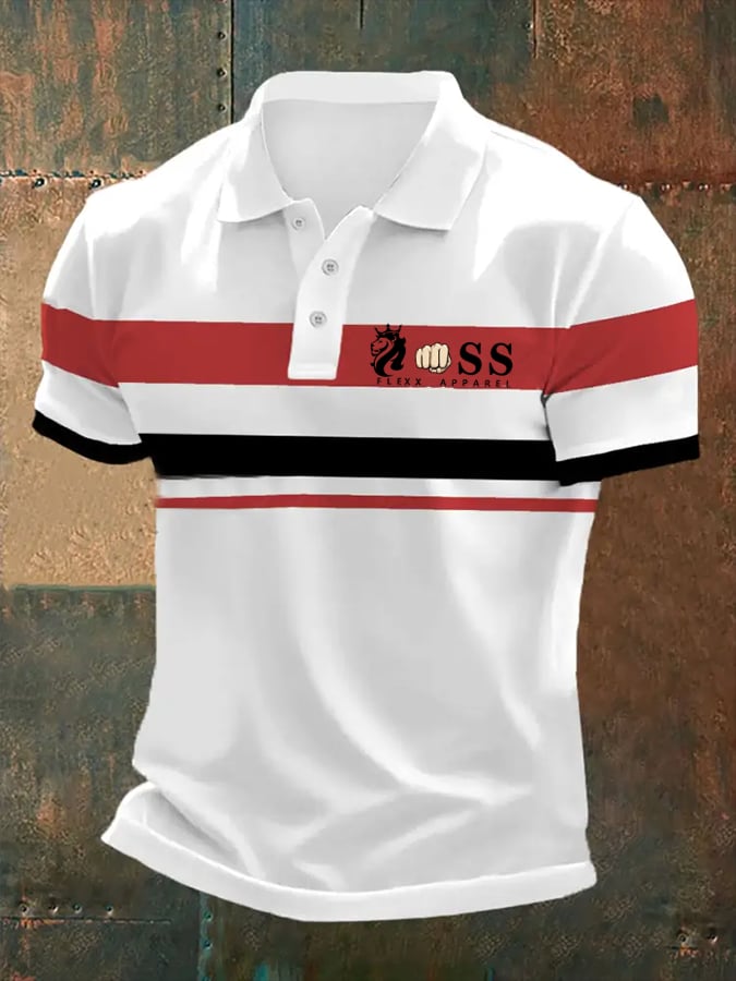 Camisa polo retro Letter estampado casual para hombre