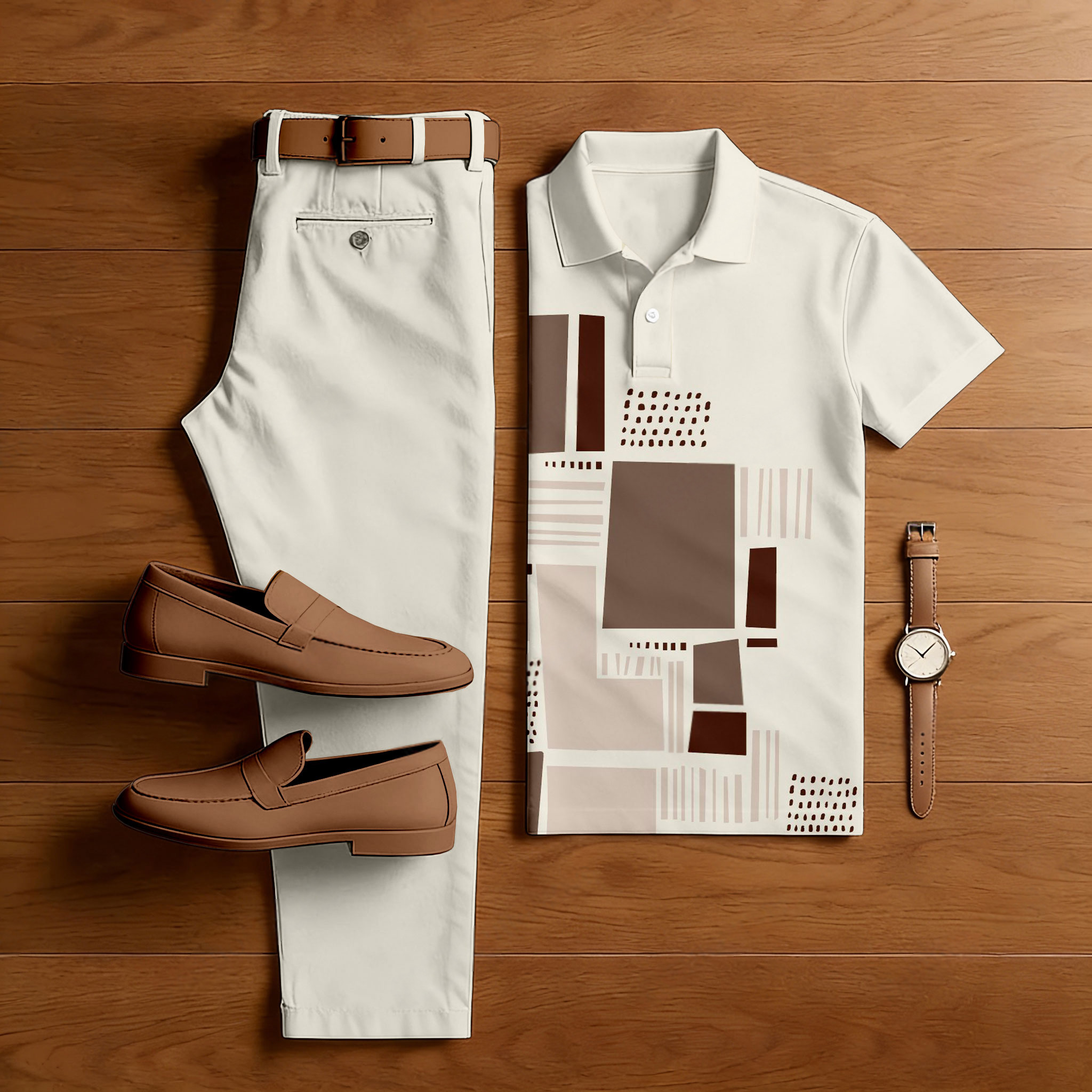 Conjunto de dos piezas casual Off-White Geometric estampado camisa polo And pantalón para hombre