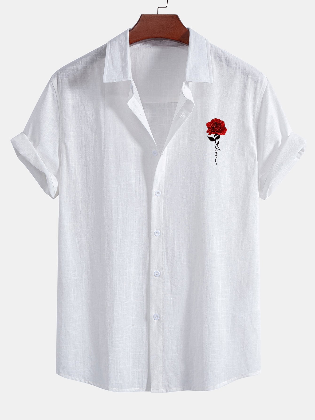 Camisa Red Rose estampado de lino Look de algodón Button Up