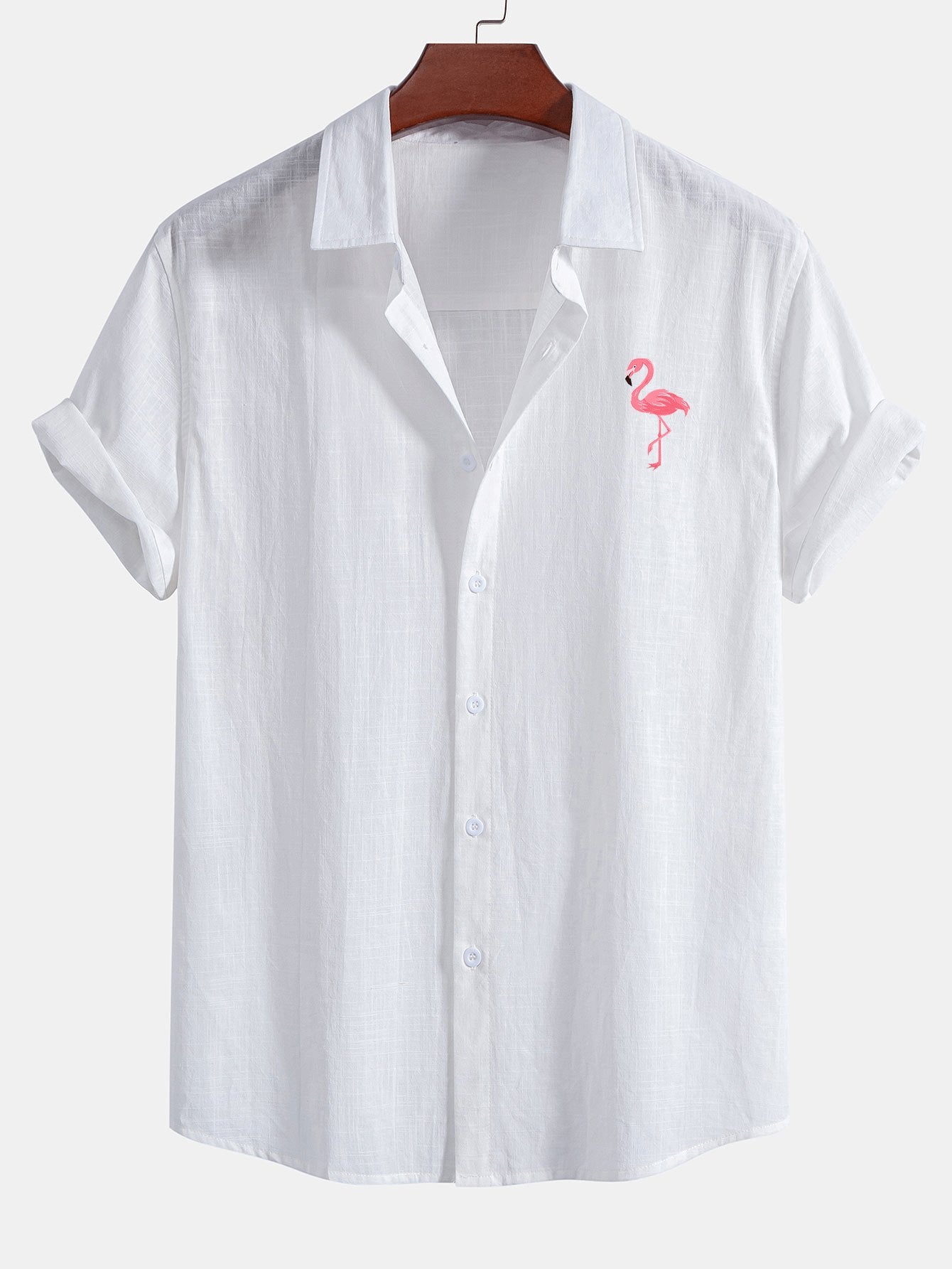 Camisa Flamingo estampado de lino Look de algodón Button Up