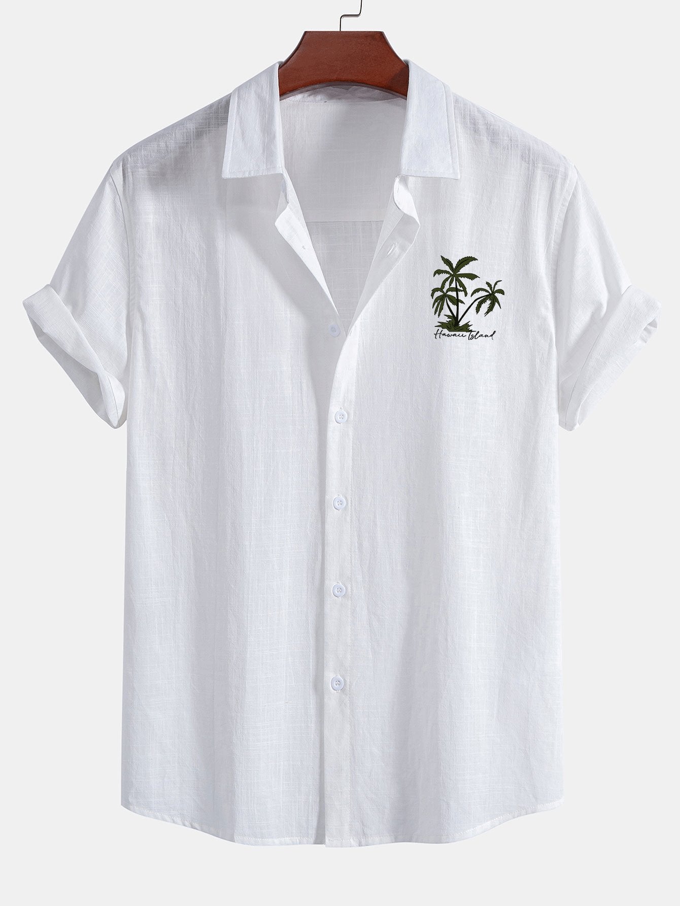 Camisa Hawaii Palm Tree estampado de lino Look de algodón Button Up