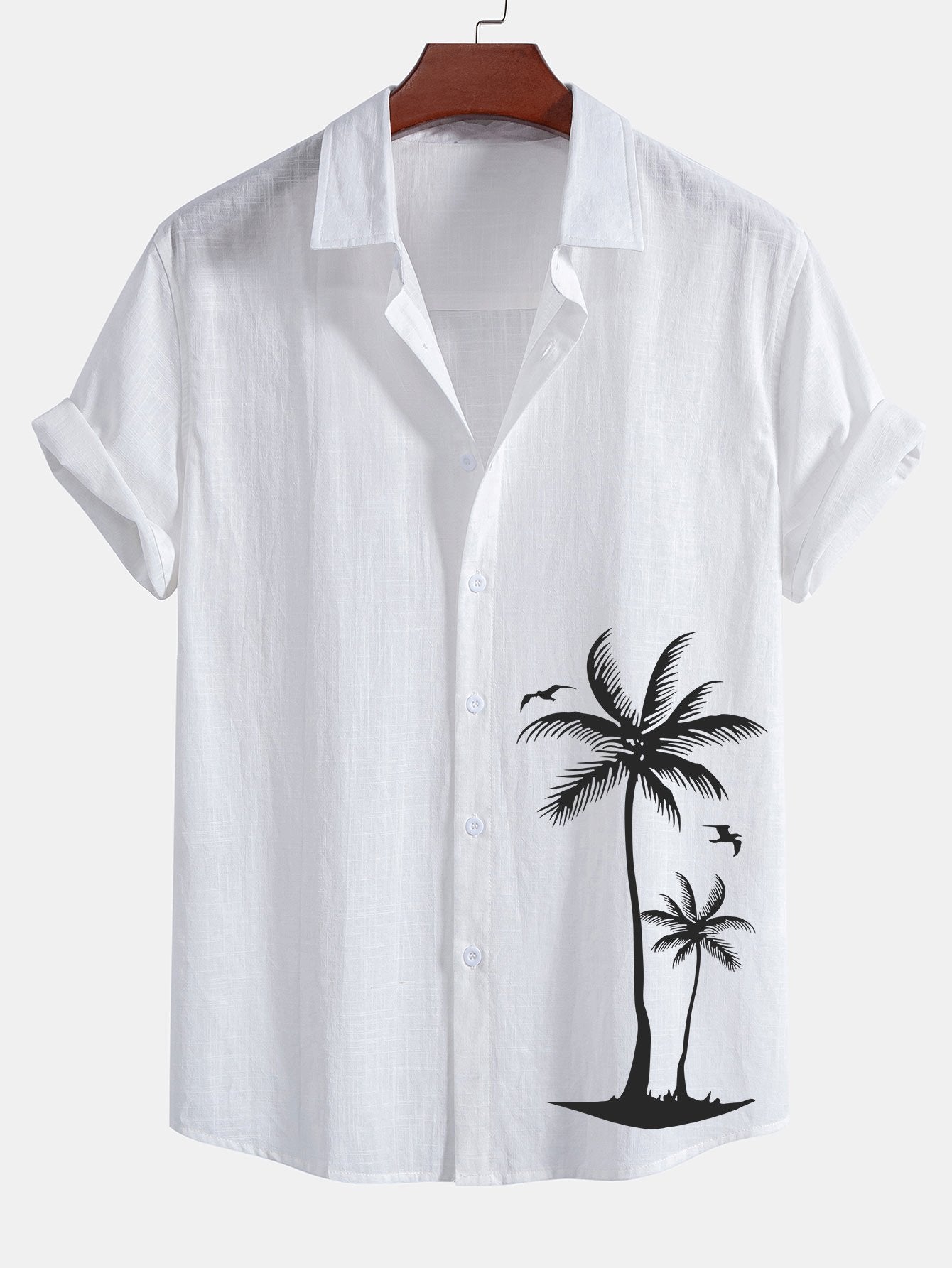 Camisa Palm Tree estampado de lino Look de algodón Button Up